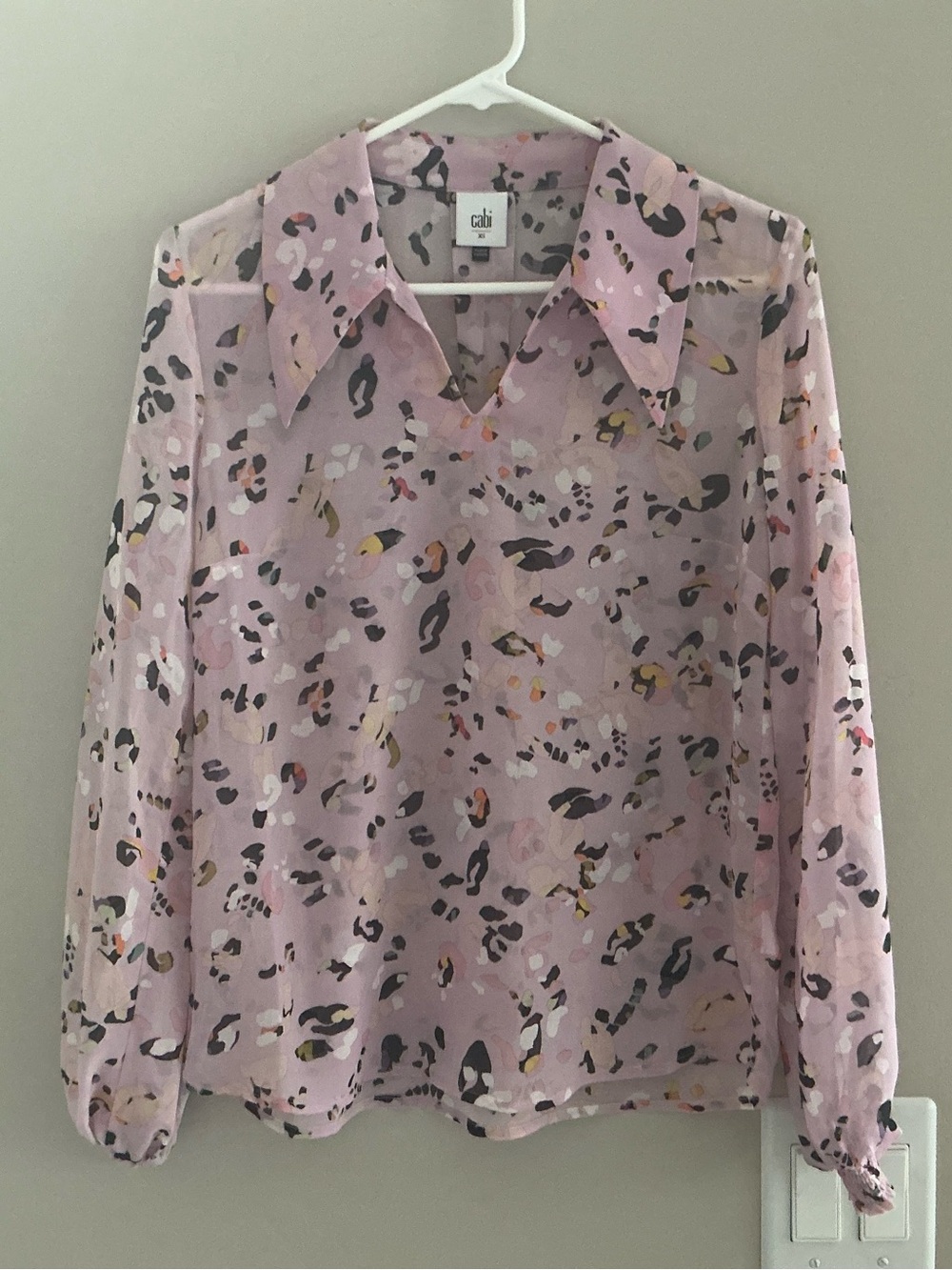 CAbi Pink Abstract Print Sheer Collared Blouse